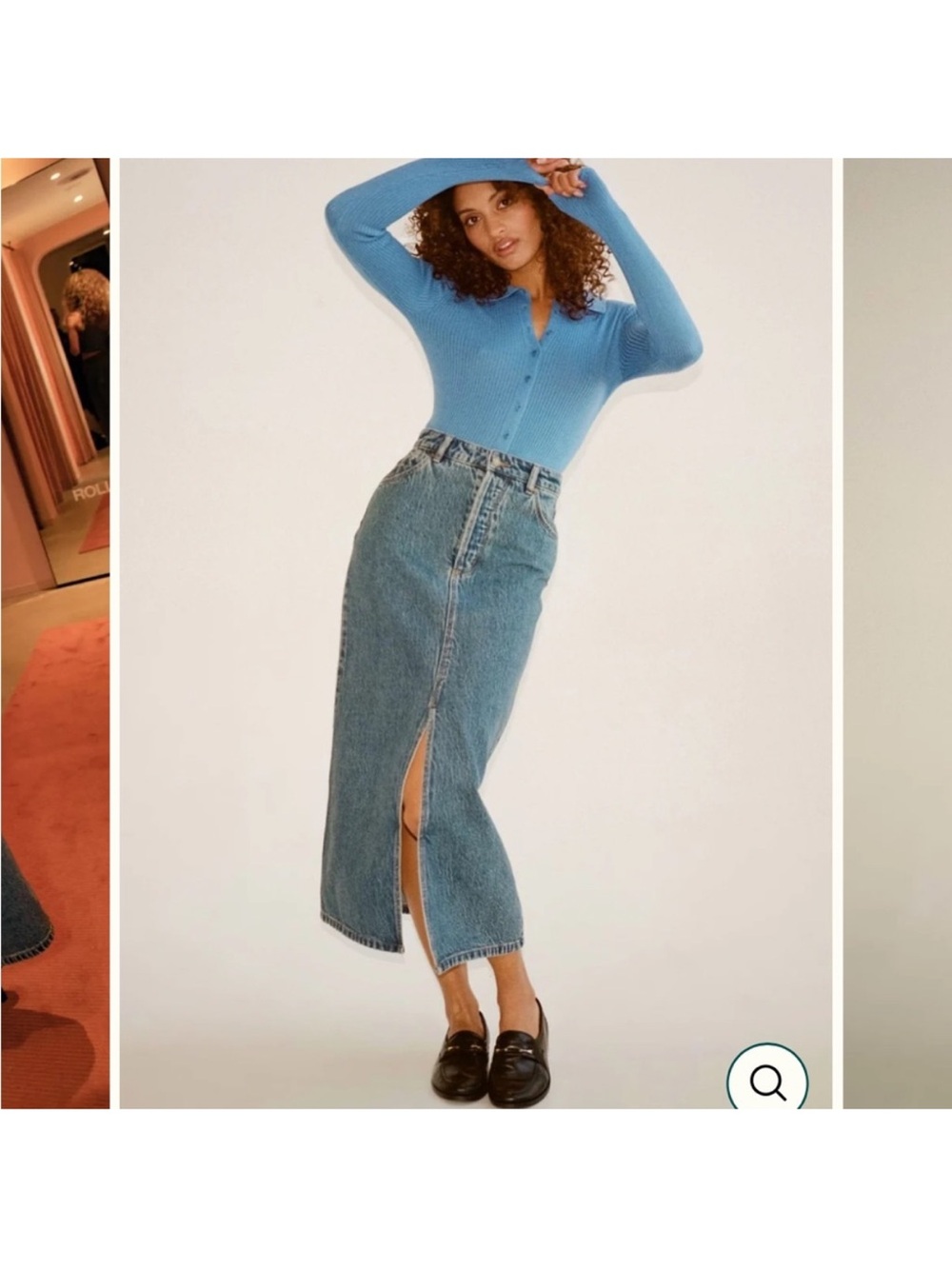 ROLLA'S Chicago Denim Midi Skirt with Center Front Slit